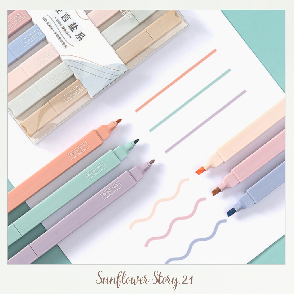 [FREESHIP 50K] Bút đánh dấu highligh 6 màu pastel 2 đầu trang trí sổ bullet journal thiết kế sáng tạo