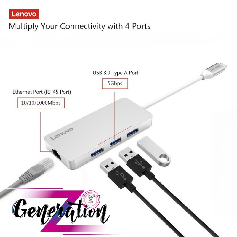 BỘ CHUYỂN USB TYPE-C RA 3 CỔNG USB 3.0 + LAN LENOVO (C506SL) - MULTIPORT HUB TYPE-C -&gt; 3 USB 3.0 + LAN LENOVO (C506SL)