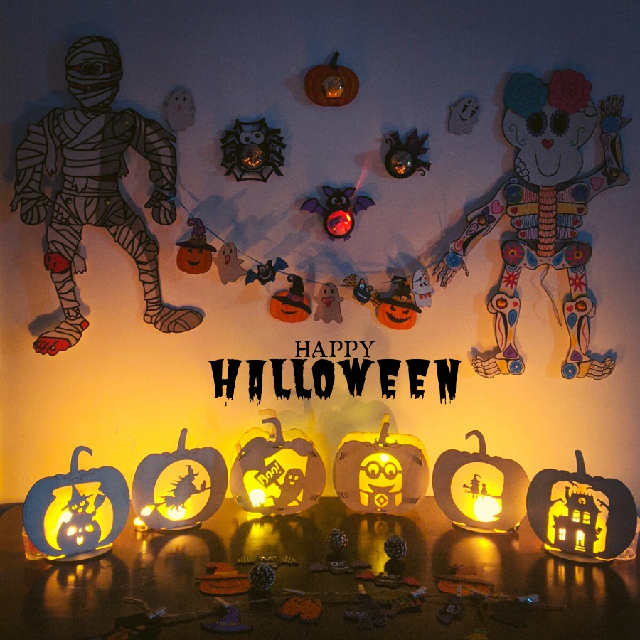 Set tô màu gỗ chủ đề Halloween - Bộ rối treo giật dây