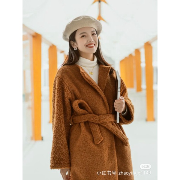 (UNI Nhật chính hãng) NỮ- Áo khoác lông dáng dài cúc bấm kèm đai thắt lưng - JW ANDERSON PILED FLEEC