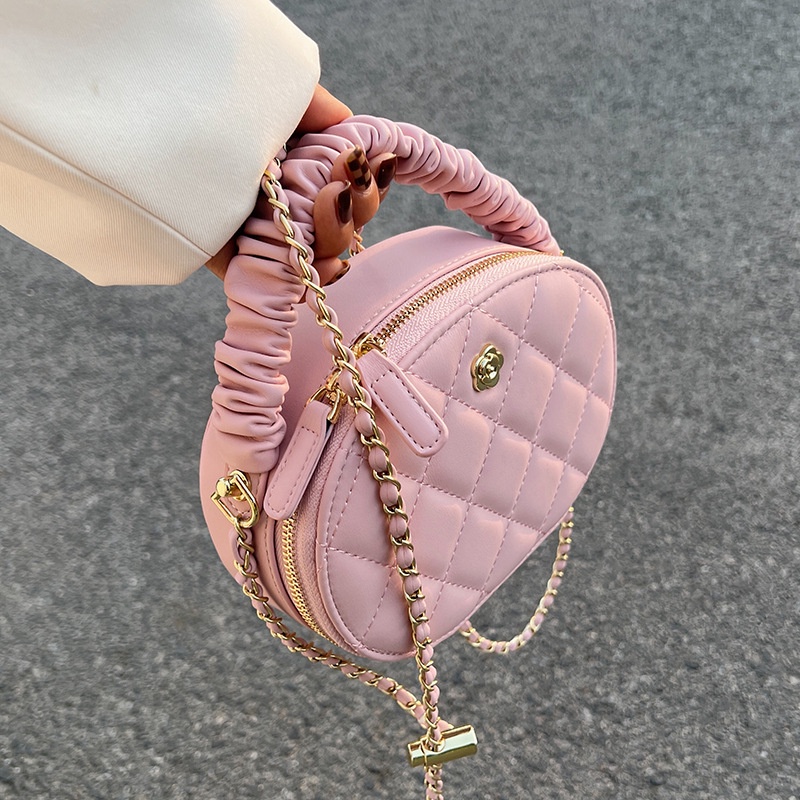 Túi Đeo Vai Hình Tròn Họa Tiết Hình Thoi Phong Cách Hàn Quốc Thời Trang Cho Nữ