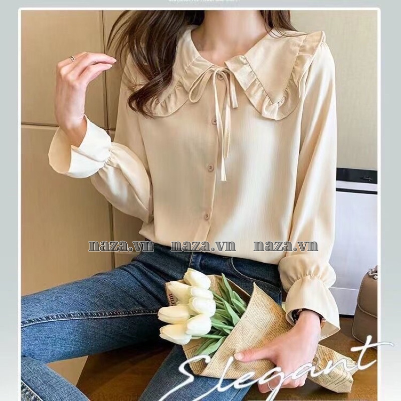 Áo Sơ Mi Cổ Bèo Thắt Nơ , Áo Sơ Mi CÔng Sở Phong Cách Phụ Nữ Pháp
