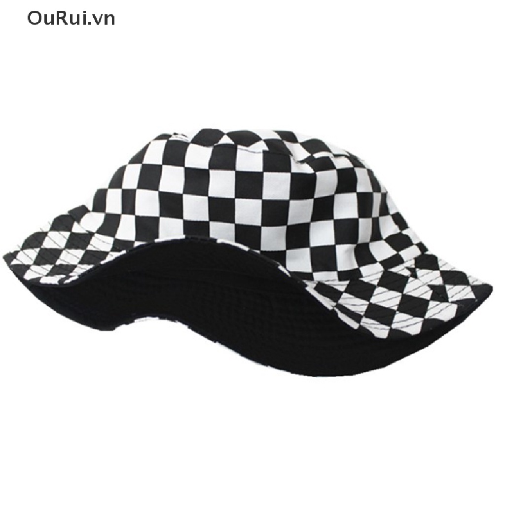 Mũ Bucket Họa Tiết Sọc Caro Trắng Đen Thời Trang Cho Nam Và Nữ