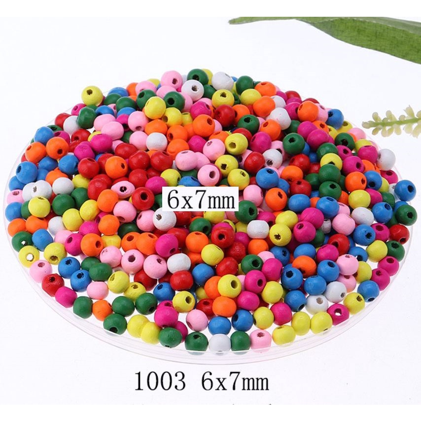 70- 370 hạt gỗ tròn 6mm có Vân Nâu, màu kem, nhiều màu