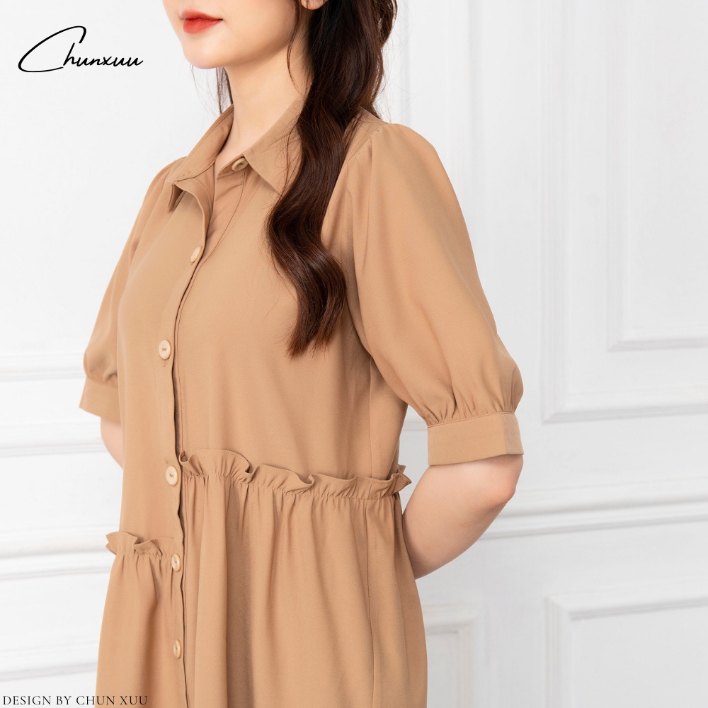 Váy babydoll cổ sơ mi dáng suông ngắn tay công sở thanh lịch ChunXuu V02