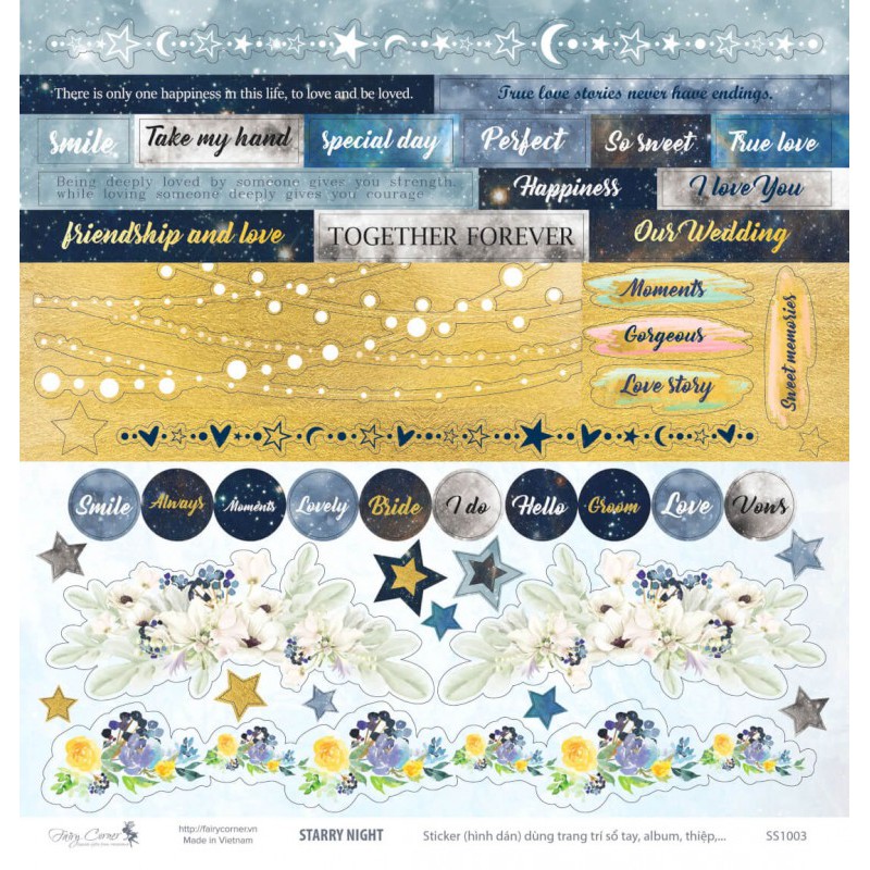 Bộ 40 sticker hình dán kích thước lớn trang trí sổ tay, album, khung hình Starry Night