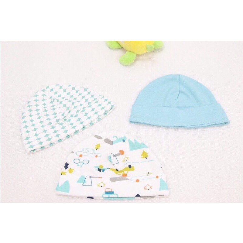 Mũ sơ sinh set 3c cotton mềm bé trai bé gái [ babyboo]