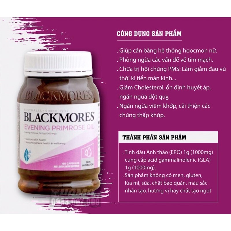 [ HSD 06/2024] Tinh dầu hoa anh thảo Blackmores Evening Primrose Oil 190 viên của ÚC