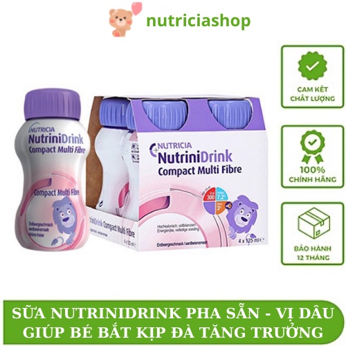 Sữa nước Nutrinidrink 1 lốc 4 chai vị dâu 125ml dành cho trẻ nhẹ cân hoặc suy dinh dưỡng