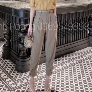 Quần baggy khuy gấu kèm đai lưng đen-nâu