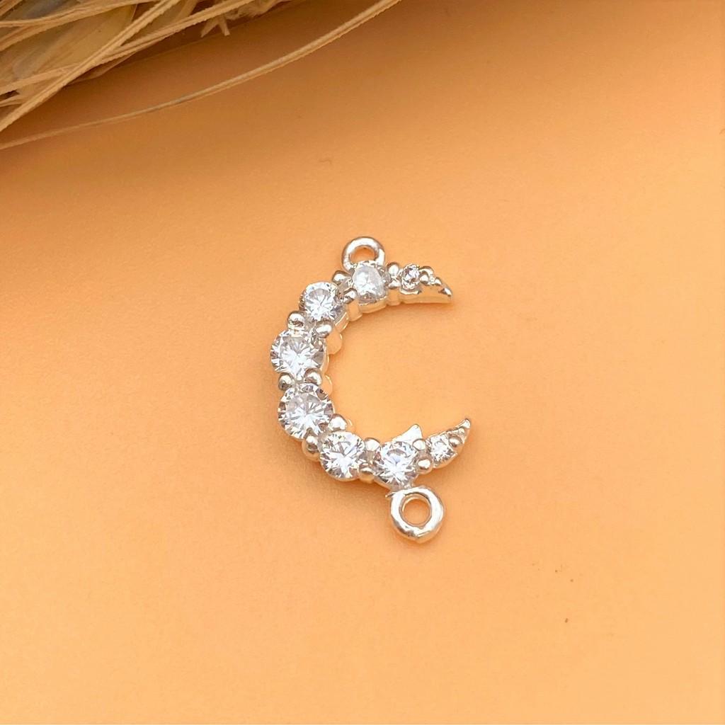 Charm bạc mặt trăng đính đá có móc 2 đầu - Charm Bạc 925 - Mã CB245