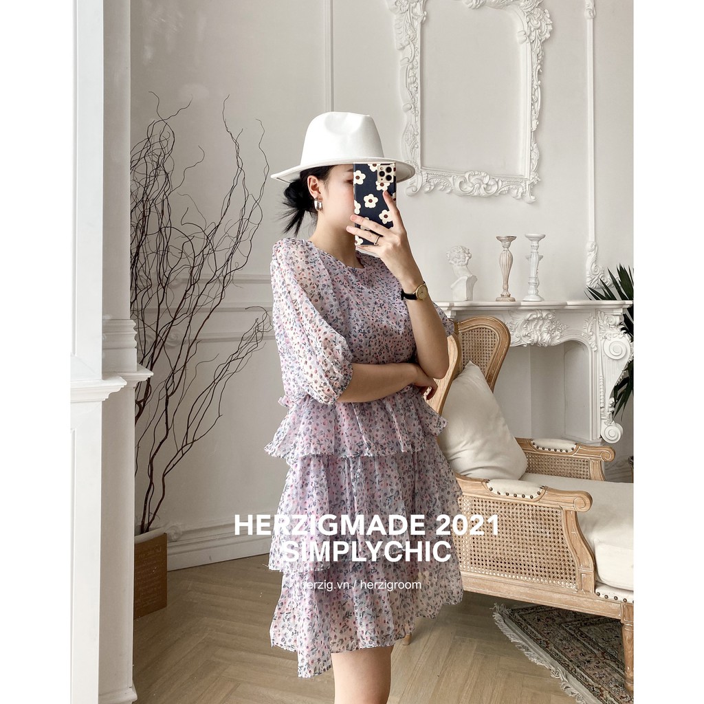 Váy tơ hoa dáng suông bèo tầng freesize - Anthea dress - B1803