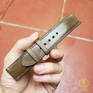 Dây đồng hồ da bò handmade xanh rêu + khóa + tool thay