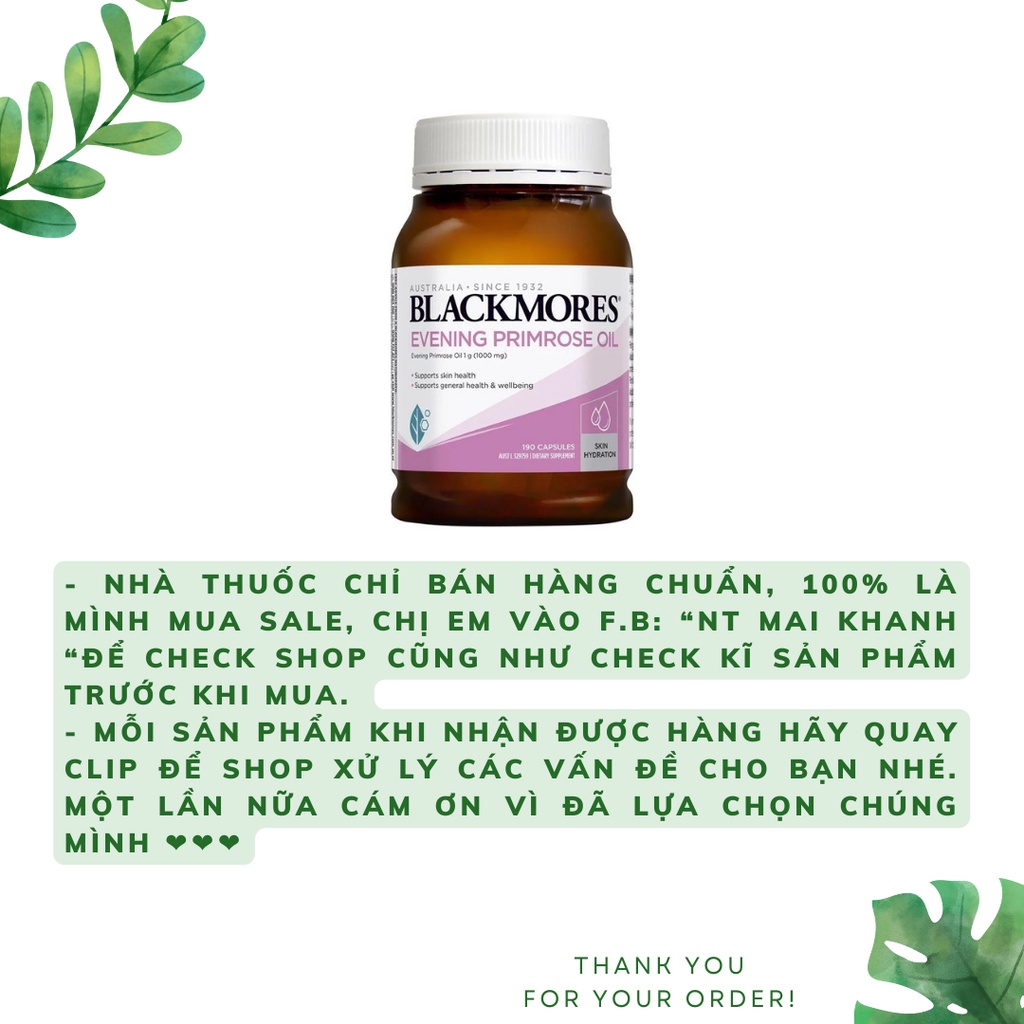 [ Date xa] Tinh dầu hoa anh thảo Evening Primrose Oil Blackmores Úc 190 viên, hỗ trợ cân bằng nội tiết tố, làm đẹp da