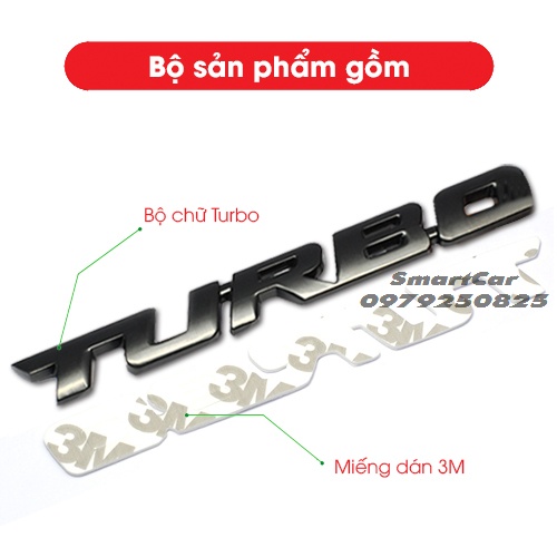 Bộ chữ Turbo nổi 3D bằng kim loại dán trang trí xe hơi, ô tô | smart_car.vn