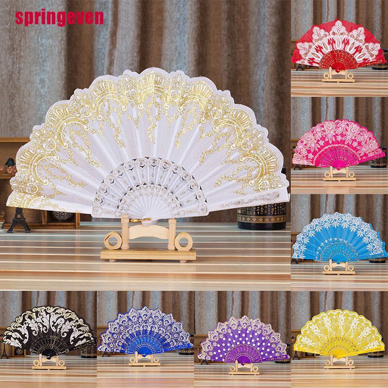 1 Chiếc Quạt Xếp Bằng Vải Ren Hoa Polyester 7