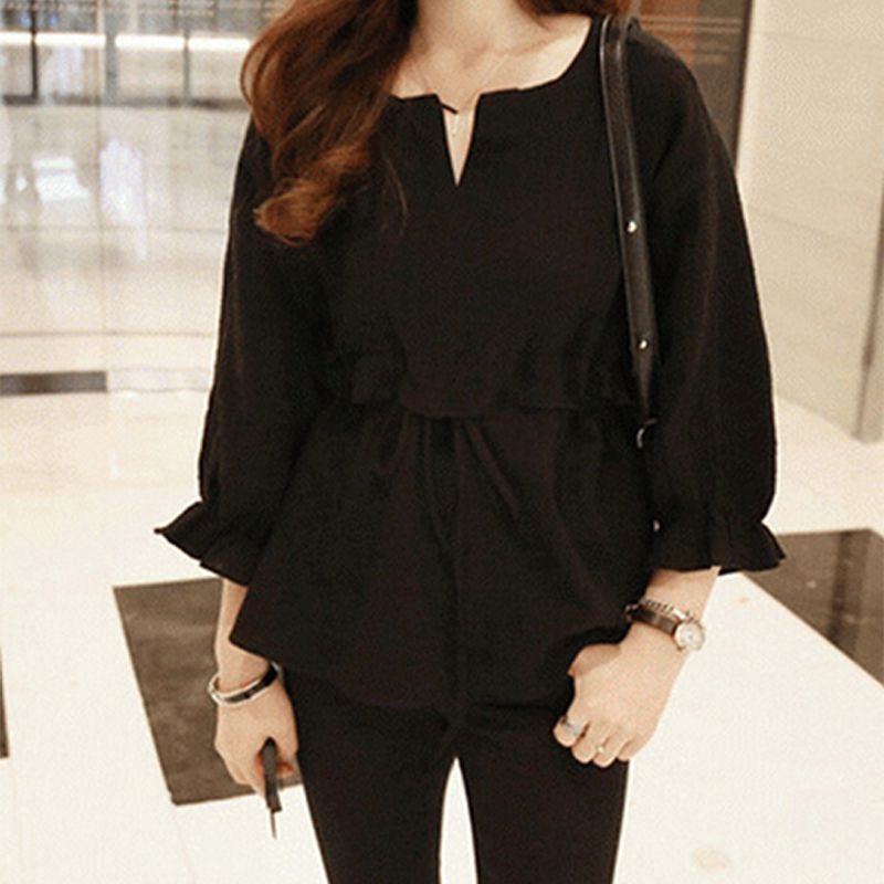 Áo kiểu tay loe dài dây rút thiết kế thanh lịch cho phái nữ | BigBuy360 - bigbuy360.vn