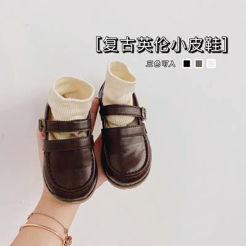 ￼Giày Bé Gái - Giày búp bê da mềm phong cách Vintage Hàn Quốc có quai dán bb529