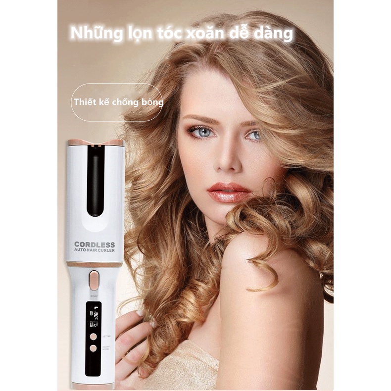 Máy uốn tóc tự động xoay 360 độ máy làm tóc xoăn sóng mini cầm tay 3 in 1 không dây