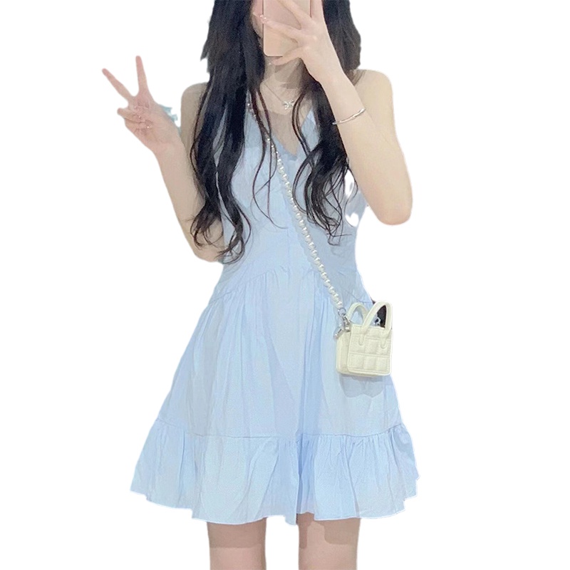 French suspender dress women summer small waist slimming design feeling niche first love v-neck skirt