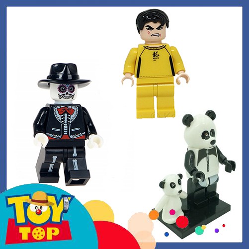 Đồ chơi lắp ráp Minifigures Nhân Vật Bruce Lee, Người Gấu Trúc, Người xương CoCo Disney, Thần tài, Noel , Người Mexico