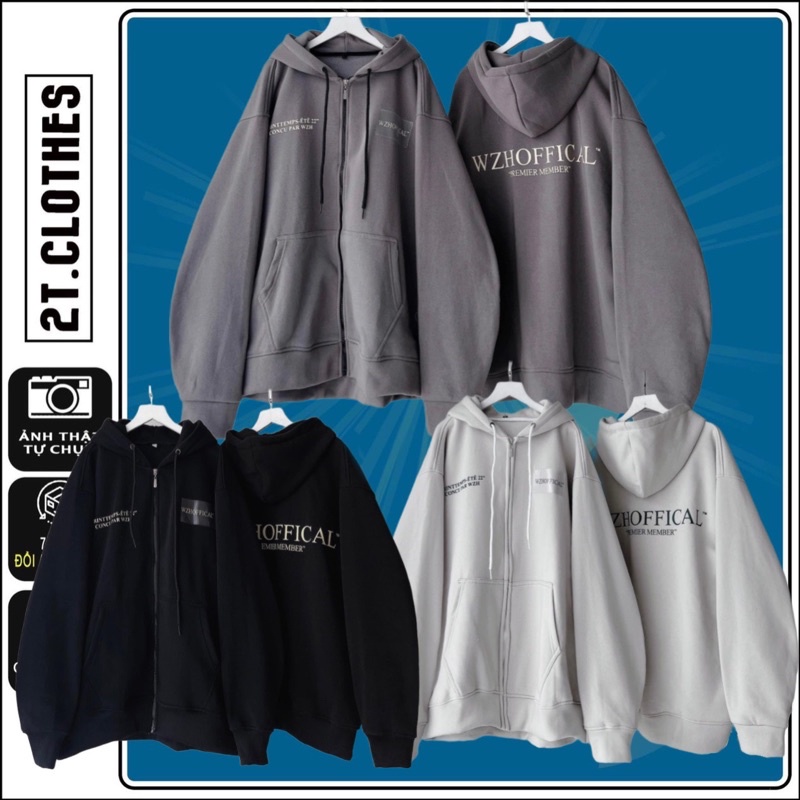 Áo Khoác Zip Form Rộng Tag Nhựa WZH Unisex 2TCLOTHES