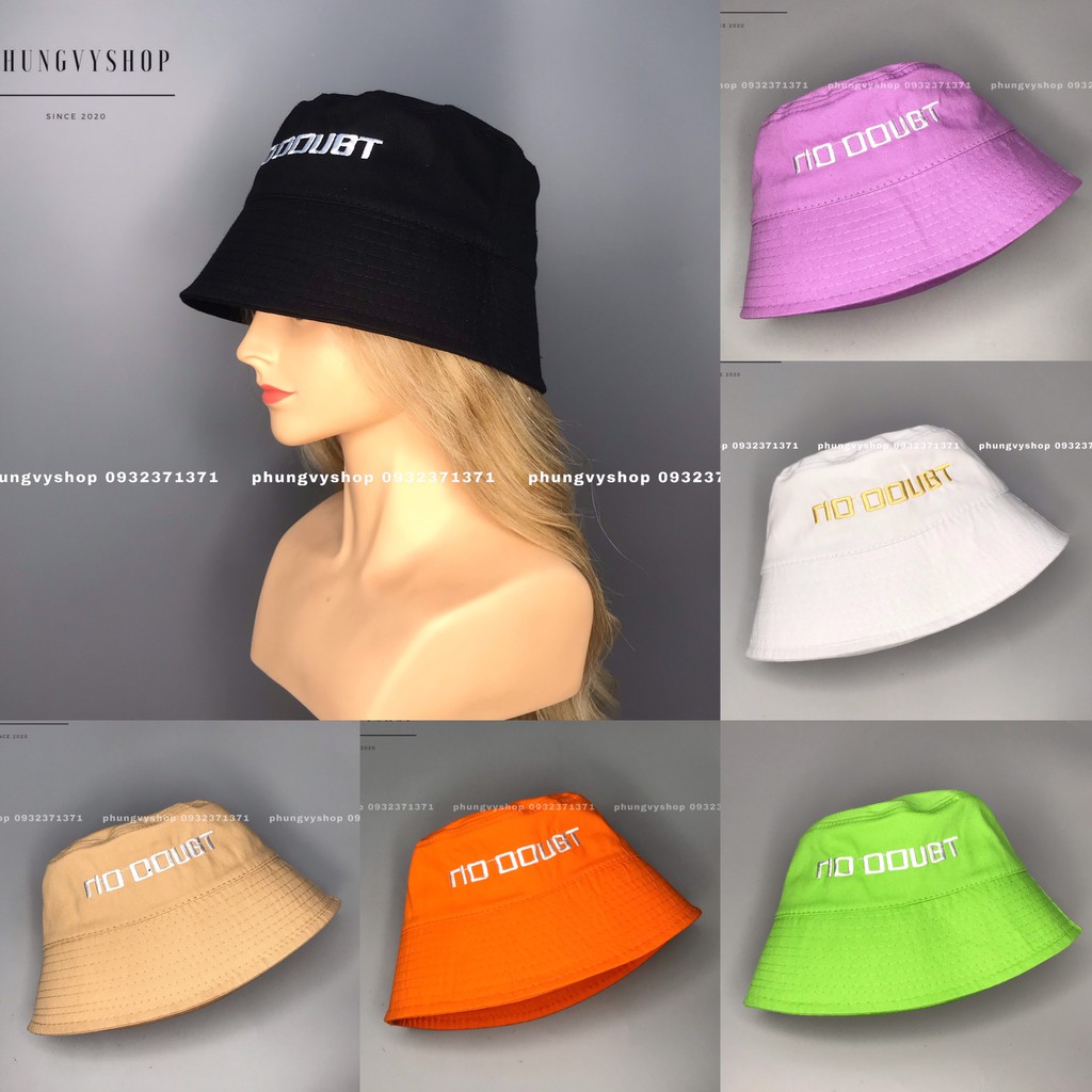 [Mã 44FASHIONSALE1 giảm 10K đơn 50K](Mũ form cụp sụp) Thêu chữ NO DOUBT- nón bamboo bucket