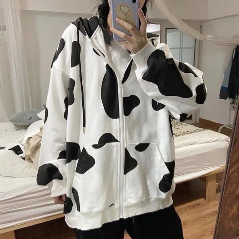 Áo KHOÁC Hoodie BASIC Hoạ Tiết Bò Sữa Ulzzang Unisex Hot Trend 2021