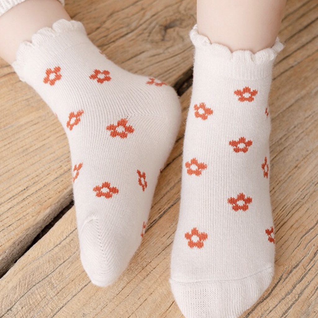 Set 5 đôi tất bé gái hình hoa nhí cao cổ siêu đáng yêu- Vớ trẻ em điệu đà chất cotton HERA