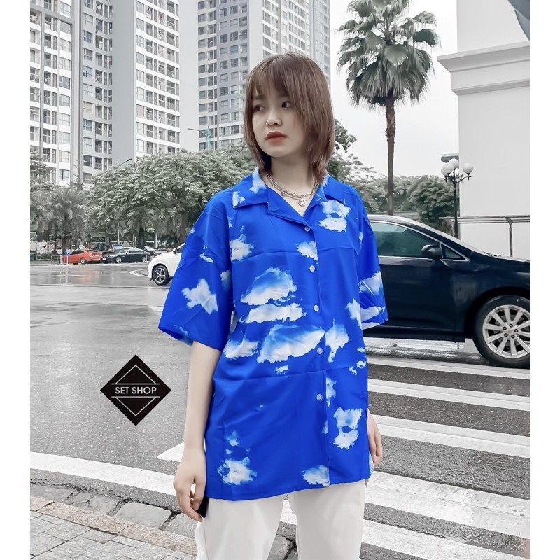 Áo sơmi xanh mây trắng