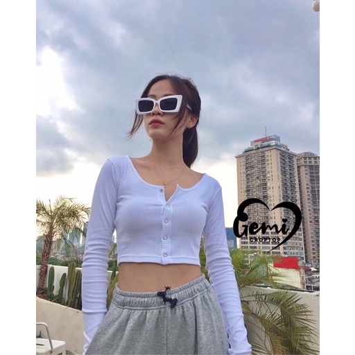 Áo Croptop Dài Tay Có Cúc Bấm Trước Áo Kiểu Nữ Chất Liệu Thun Mềm Mại - Titifa Shop