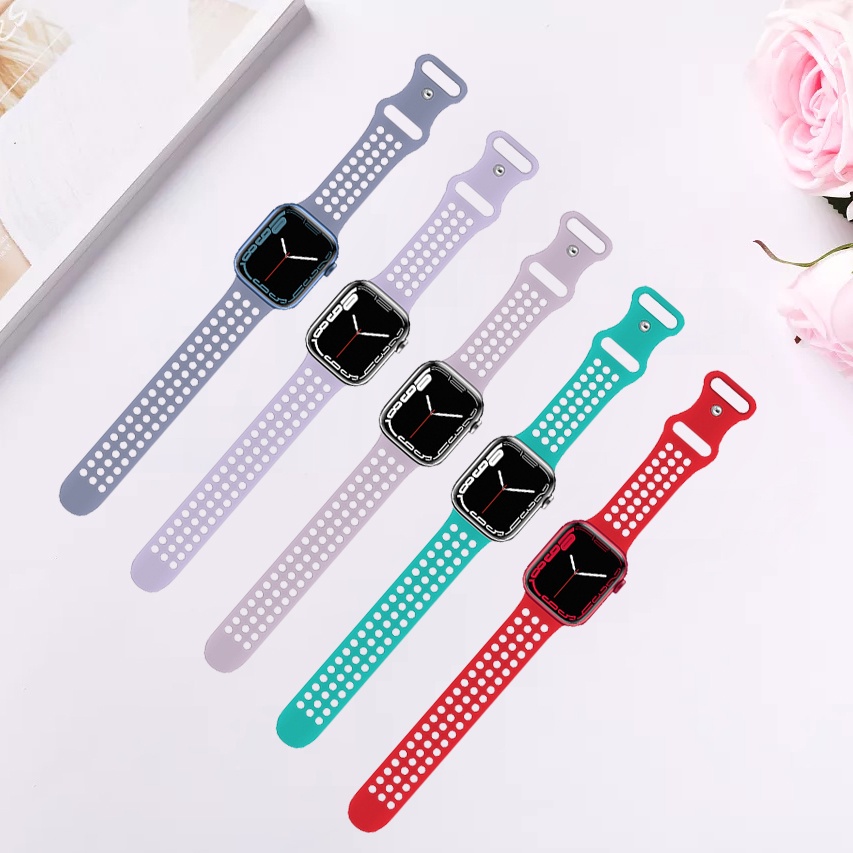 Dây Đeo Silicone Thoáng Khí Cho Đồng Hồ Thông Minh Apple Watch 45mm 41mm 44mm 40mm 42mm 38mm iWatch 7 se 5 4 3 2