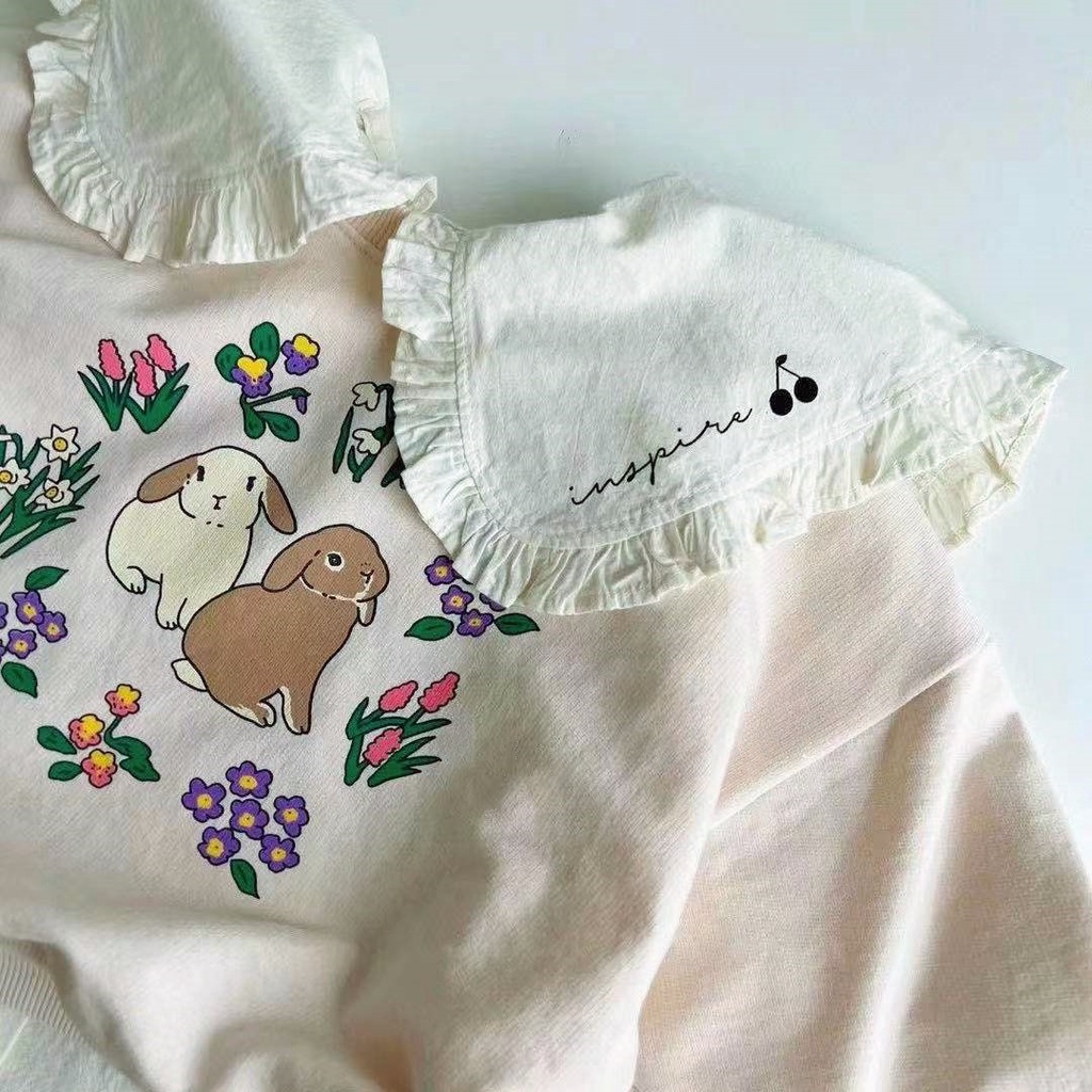 Áo nỉ thu đông bé gái họa tiết thỏ dễ thương