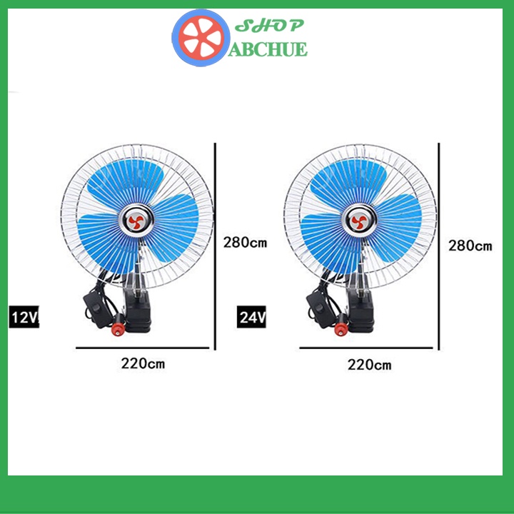 Quạt kẹp trên ô tô cánh màu xanh đường kính 22cm