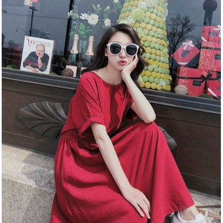 Đầm váy freesize đỏ nút sau