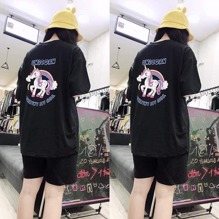 Áo thun Unisex form rộng tay lỡ đủ màu Uni.Corn Hàn Quốc cao cấp Freesize 40-65Kg BK60