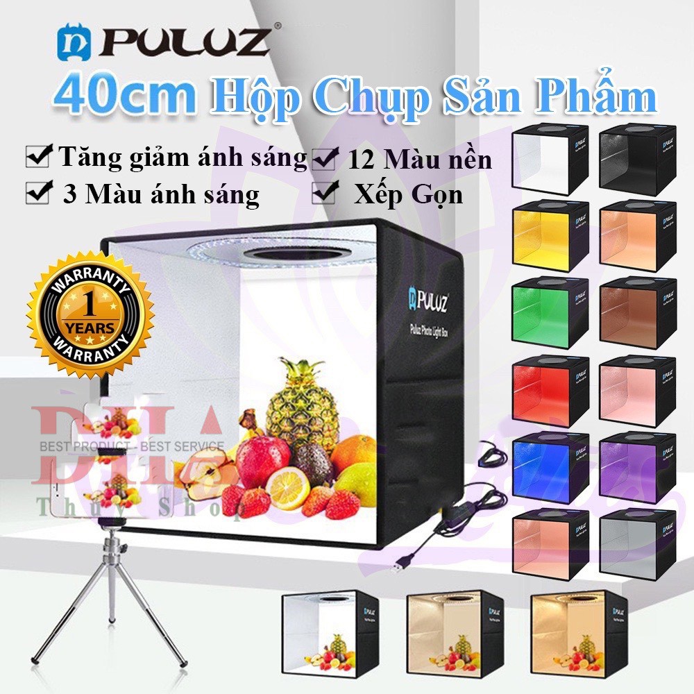 HỘP CHỤP ẢNH SẢN PHẨM CHÍNH HÃNG PULUZ 40x40x40 CÓ 2 DÀN LED SIÊU SÁNG GẤP GỌN TIỆN LỢI