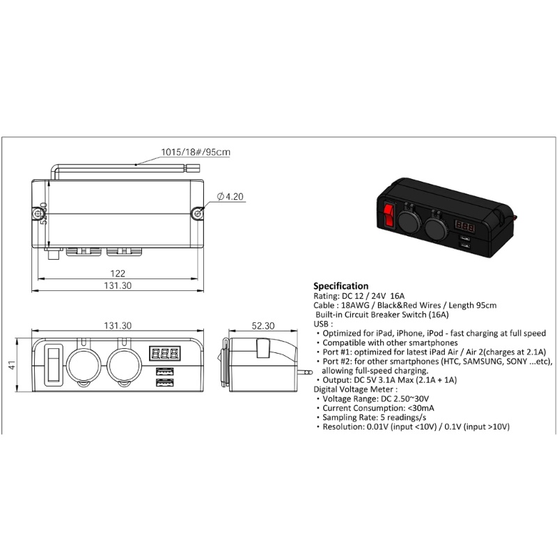 Ổ Cắm Điện Hai Cổng USB 12V 24V Cho Xe Hơi / Tàu Thuyền