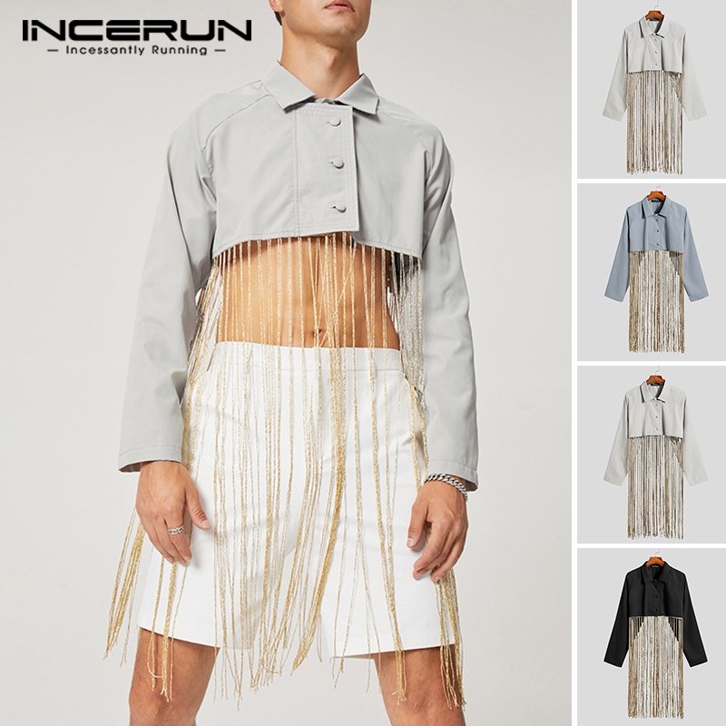 Áo khoác INCERUN dáng lửng tay dài màu sắc cá tính cho nam