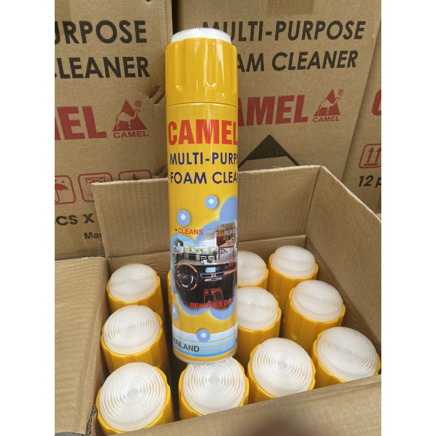 Chai Xịt Bọt Đa Năng Camel Vệ Sinh Ghế Da Nội Thất Ô Tô Foam Cleaner Màu Vàng Hương Chanh 650ml