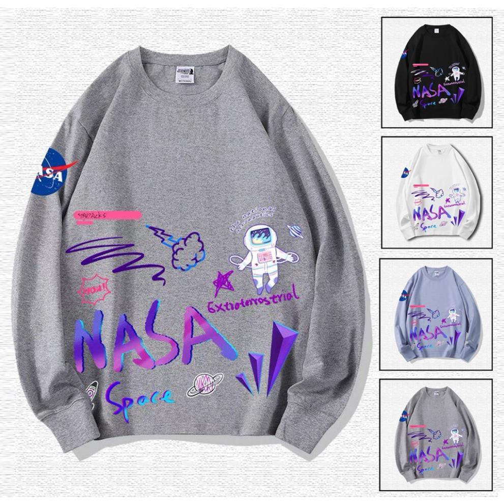 Áo Nỉ Cotton Dài Tay Nam Nữ Cổ Tròn Unisex Form Rộng Bo Gấu Phối Chữ NASA FrancisB TOP NAM 1000212V1