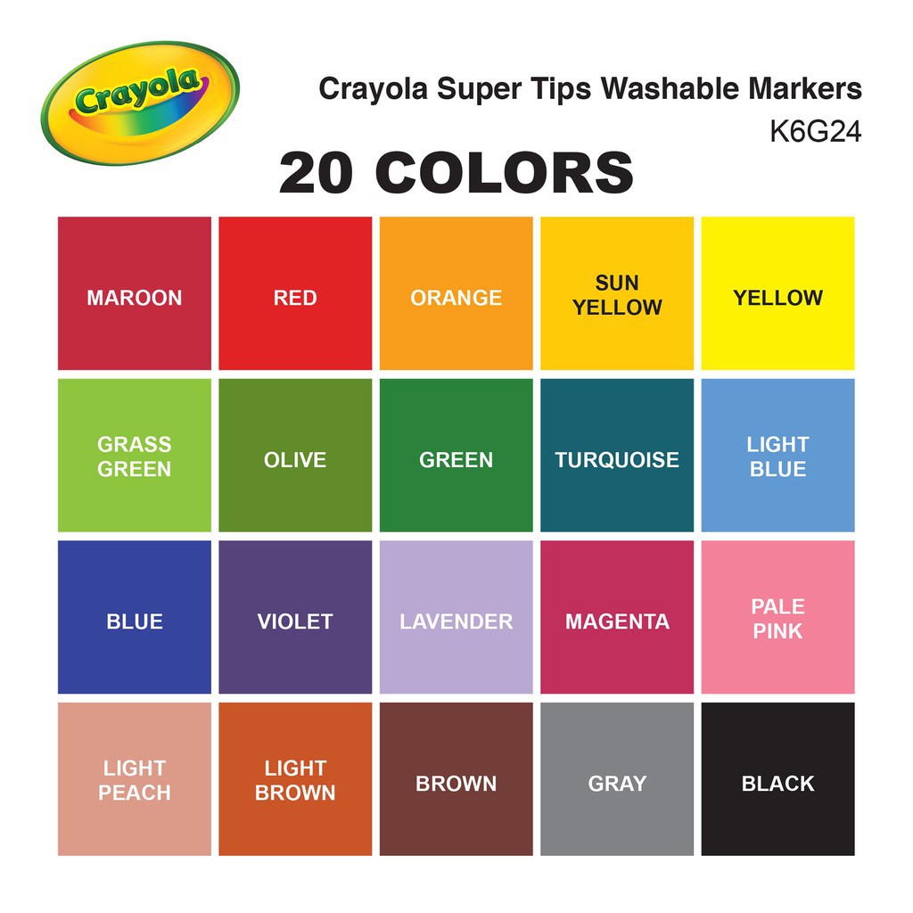 Crayola Supertips bộ 20 cây Bút lông Dễ tẩy rửa, Nét thanh nét đậm + tặng 1 hộp 12 màu sáp CRAYONS