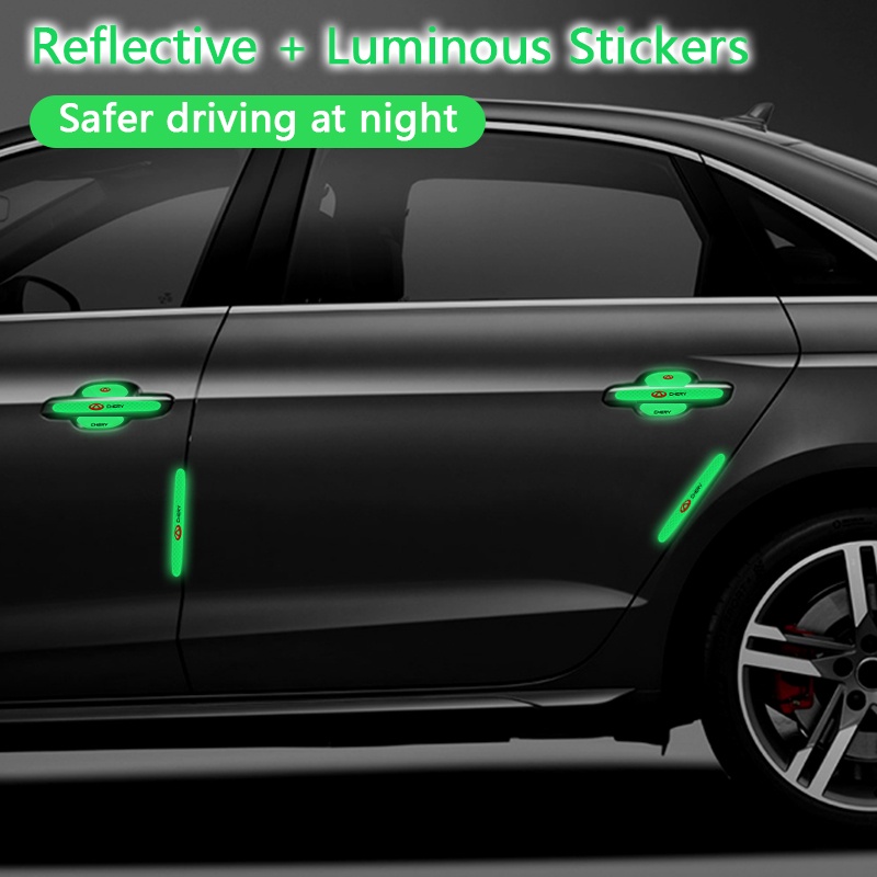 Miếng dán dải cảnh báo ô tô Phản xạ cao Sáng Bát cửa Tay nắm cửa đề can Hình dán chống xước Phụ kiện xe hơi