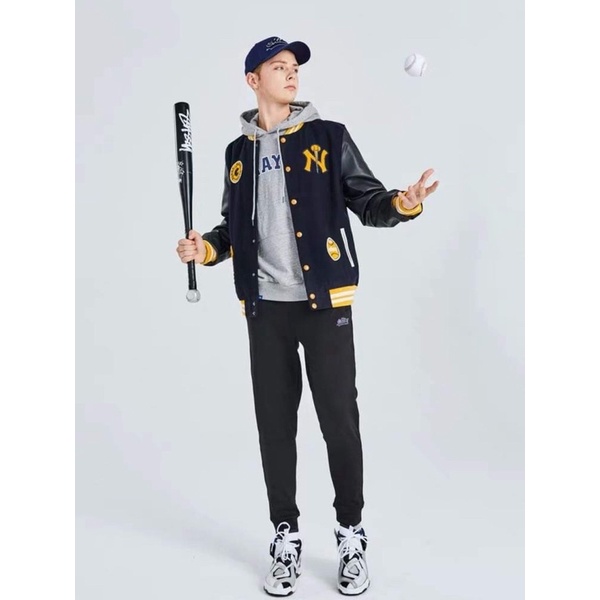 [CHÍNH HÃNG] ÁO KHOÁC MLBNY BÓNG CHÀY FULL DA MÀU ĐEN - ÁO BOMBER THỂ THAO - UNISEX NAM NỮ
