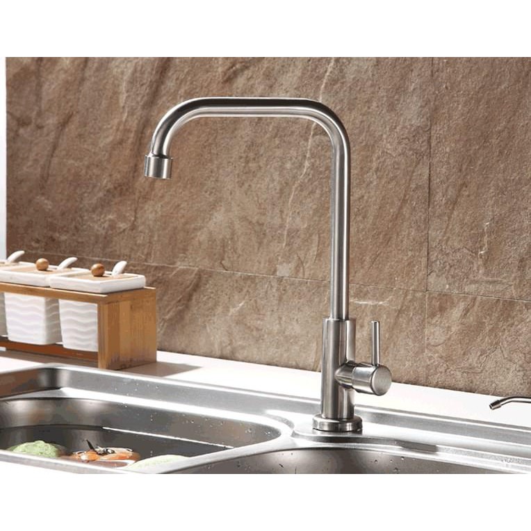 Vòi bếp (chỉ lạnh - cổ vuông,hơi nhỏ cao 31cm) SUS304 - Cao cấp ITALIA (Kèm đôi dây cấp nước)