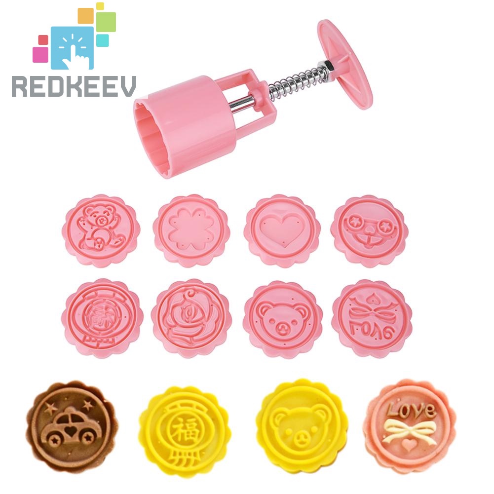 Bộ khuôn làm bánh trung thu hình động vật 3D + 1 8 con dấu áp suất