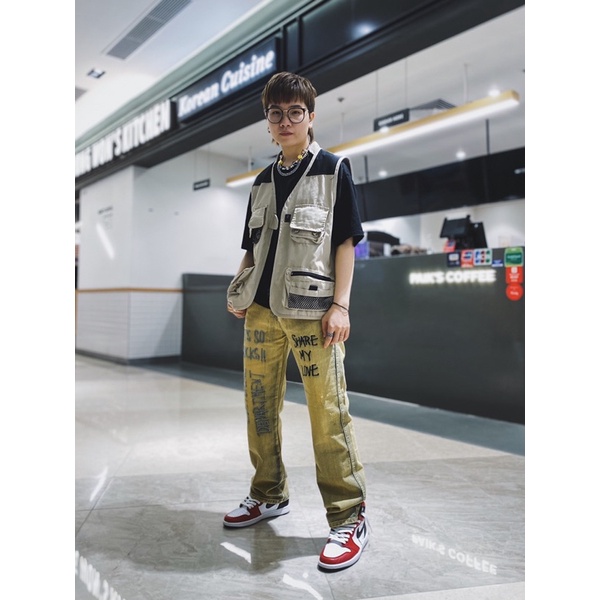 Áo khoác gile túi hộp unisex - Áo gile chiến hạm, màu Tan và Đen