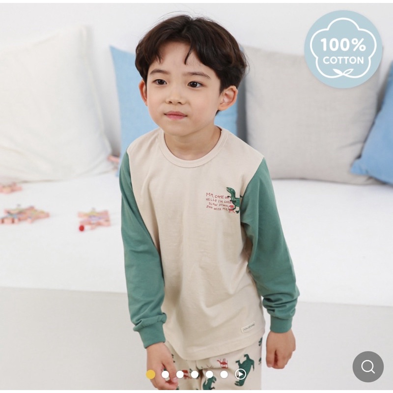 Bộ cotton mềm mịn Ppippilong xuất Hàn dư xịn hoạ tiết khủng long
