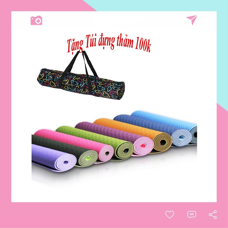 Thảm Yoga TPE 2 Lớp 6mm Cao Cấp + Tặng Kèm Túi Đựng, Thảm Tập Yoga TPE 2 Lớp + Tặng Kèm Túi Đựng