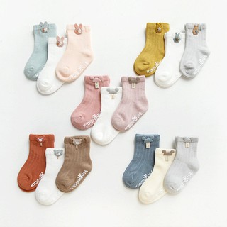 Set 3 đôi tất trẻ em cao cổ cho bé 100% cotton chống trơn trượt hàng xuất nhật tất cho bé từ 0 đến 5 tuổi